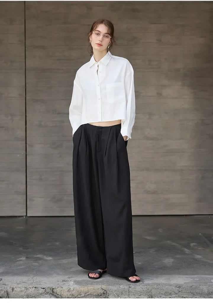Verity | Women's Cropped Oversized Long Sleeve Button-Down Shirt - Sage - Image 18