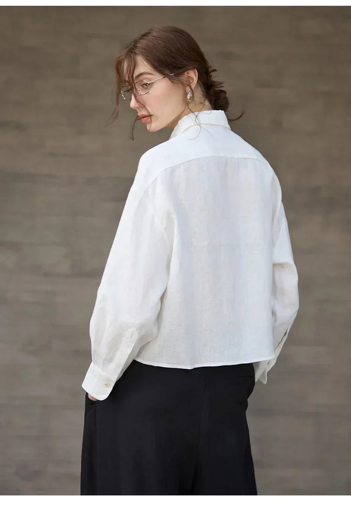 Verity | Women's Cropped Oversized Long Sleeve Button-Down Shirt - Sage - Image 20