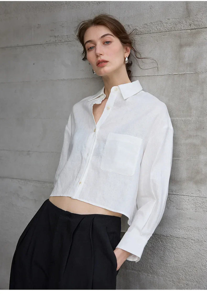 Verity | Women's Cropped Oversized Long Sleeve Button-Down Shirt - Sage - Image 21