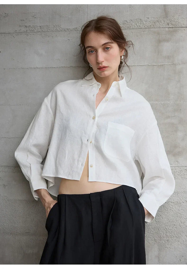 Verity | Women's Cropped Oversized Long Sleeve Button-Down Shirt - Sage - Image 22