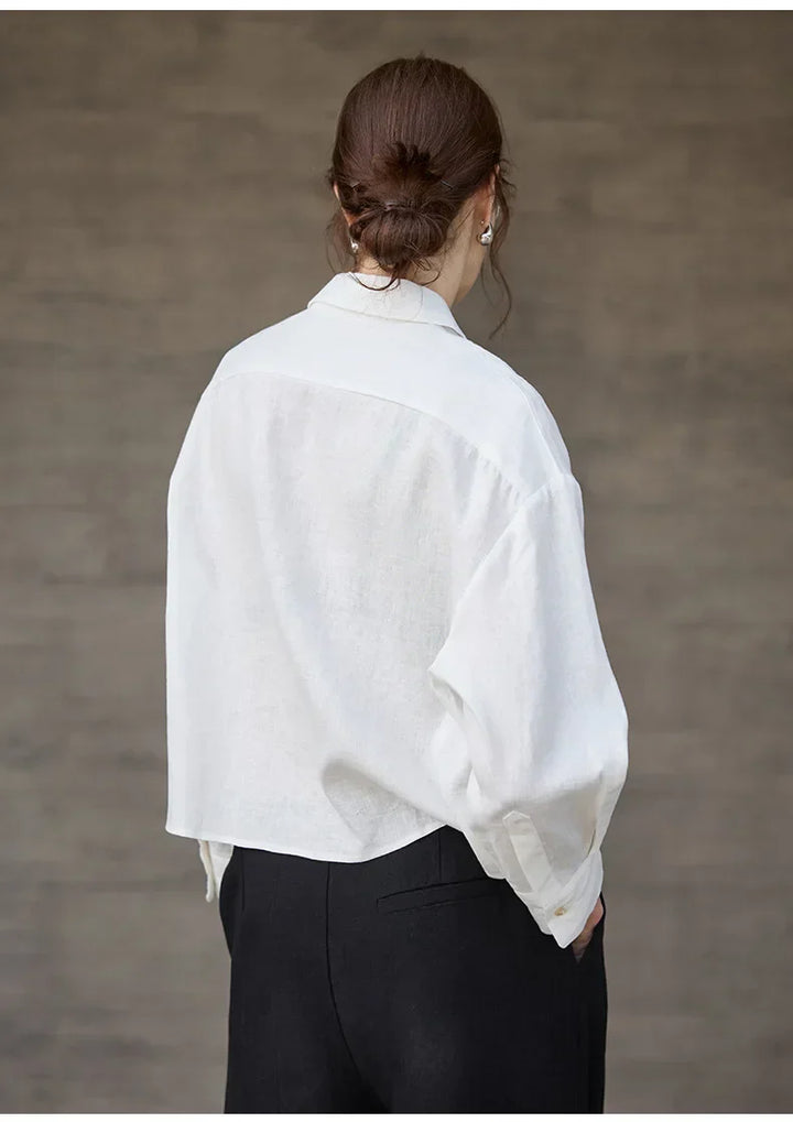 Verity | Women's Cropped Oversized Long Sleeve Button-Down Shirt - Sage - Image 25