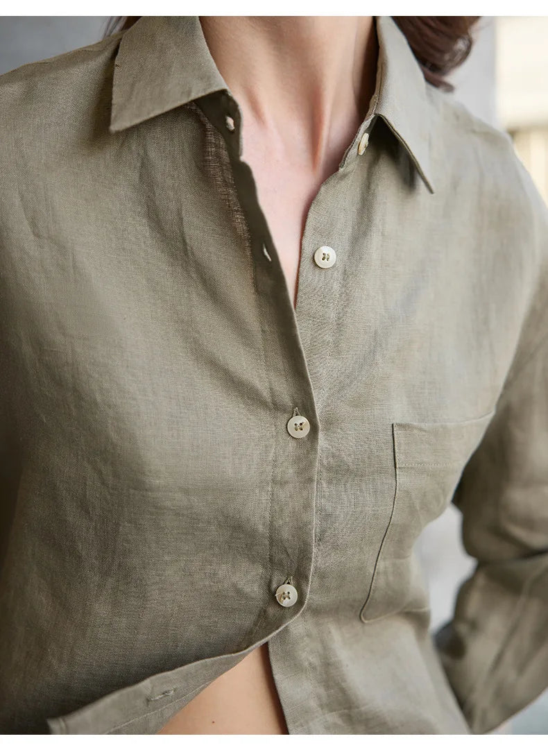 Verity | Women's Cropped Oversized Long Sleeve Button-Down Shirt - Sage - Image 27