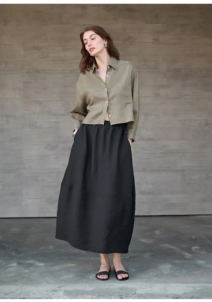 Verity | Women's Cropped Oversized Long Sleeve Button-Down Shirt - Sage - Image 29