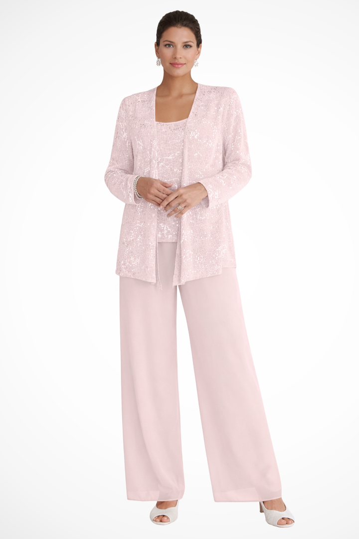 Veronica | Women's Three Piece Wide Leg Pant Set with Jacket - Silver - Image 13
