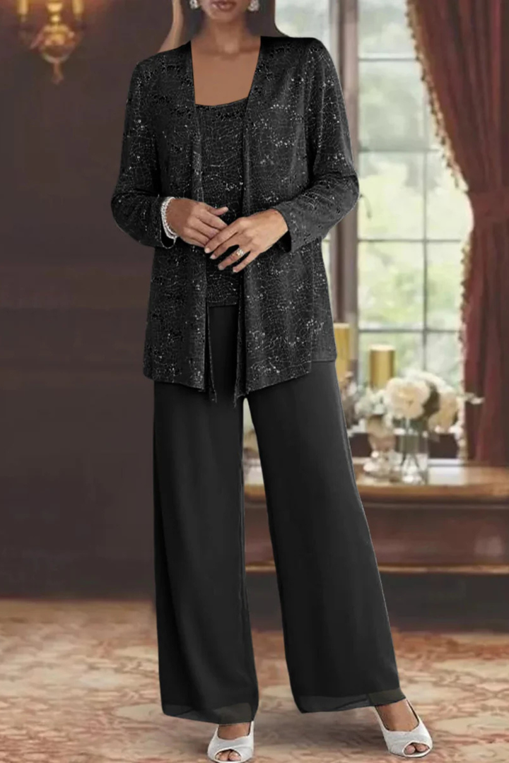 Veronica | Women's Three Piece Wide Leg Pant Set with Jacket - Silver - Image 6
