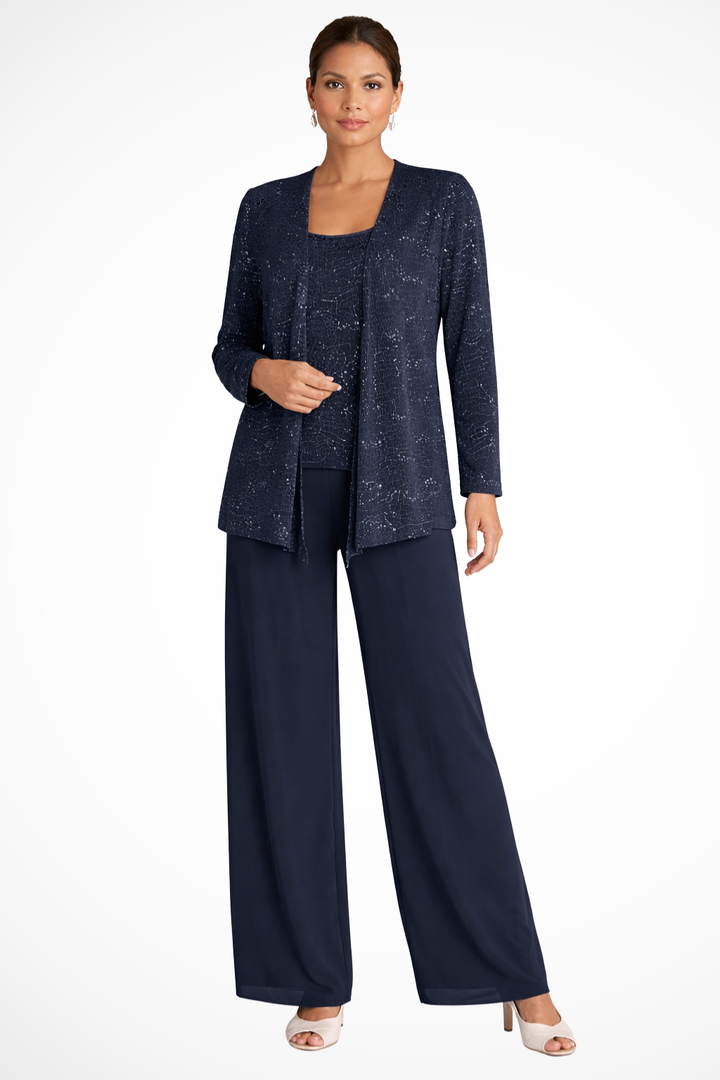 Veronica | Women's Three Piece Wide Leg Pant Set with Jacket - Silver - Image 7