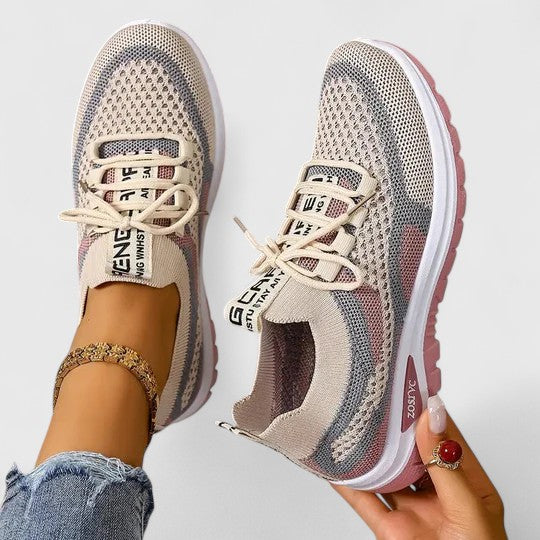 Viola | Women's Orthopedic Lace-Up Walking Sneakers - Champagne - Image 1
