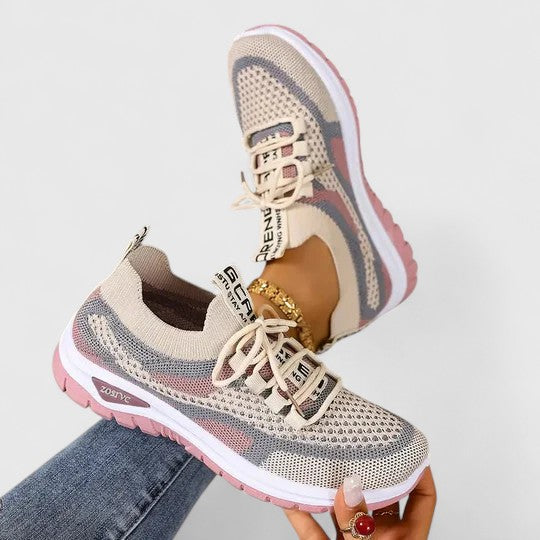 Viola | Women's Orthopedic Lace-Up Walking Sneakers - Champagne - Image 3
