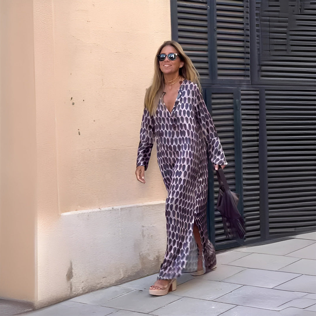 Violette | Women's Long Sleeve Printed Maxi Dress - Purple - Image 1