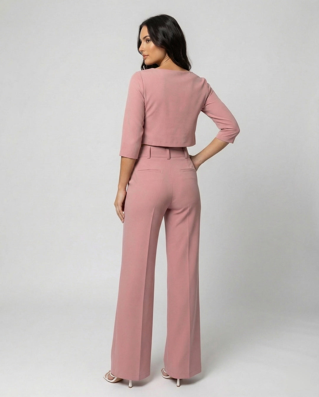 Vivara | Women's Wide Leg High Waist Two-Piece Pants Set - Pink - Image 3