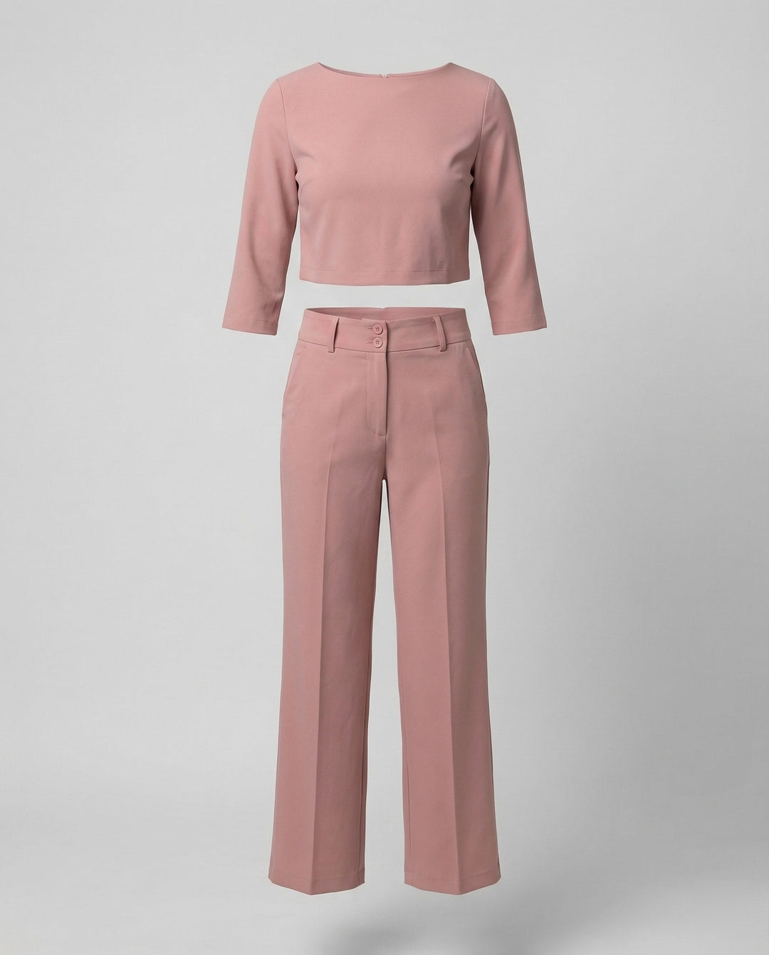 Vivara | Women's Wide Leg High Waist Two-Piece Pants Set - Pink - Image 4