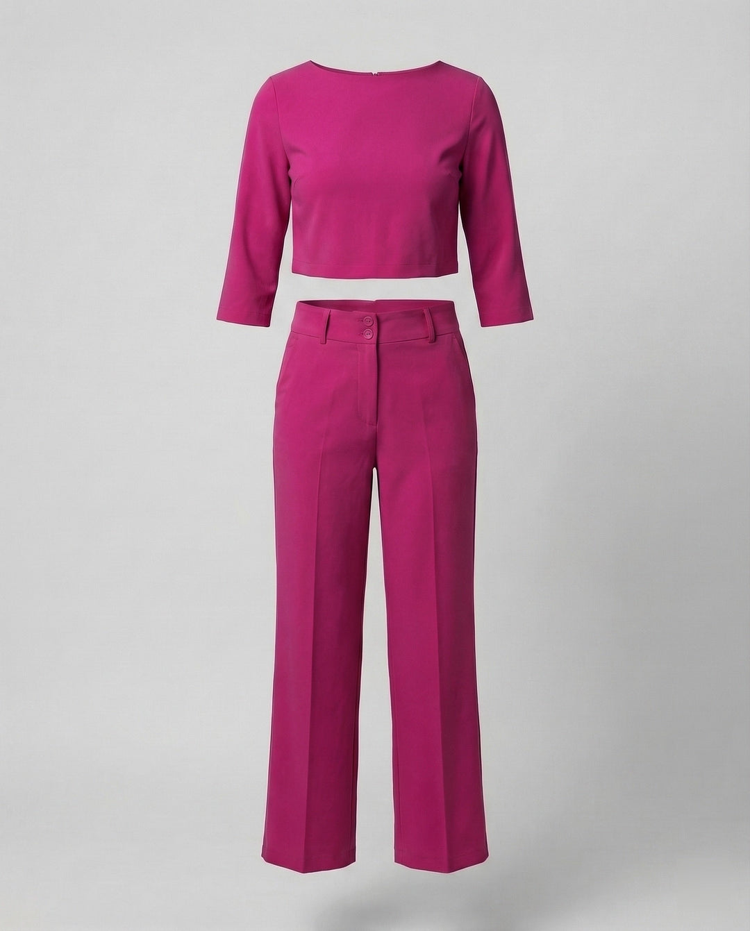 Vivara | Women's Wide Leg High Waist Two-Piece Pants Set - Pink - Image 5