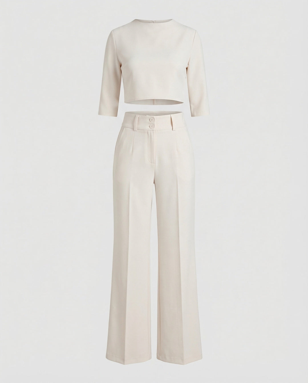 Vivara | Women's Wide Leg High Waist Two-Piece Pants Set - Pink - Image 8