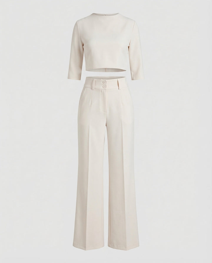 Vivara | Women's Wide Leg High Waist Two-Piece Pants Set - Pink - Image 8