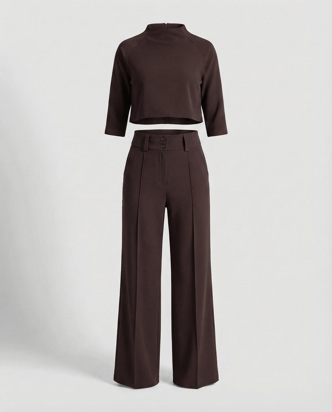 Vivara | Women's Wide Leg High Waist Two-Piece Pants Set - Pink - Image 9