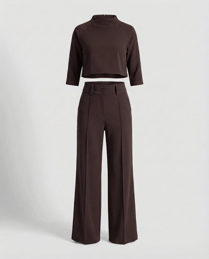 Vivara | Women's Wide Leg High Waist Two-Piece Pants Set - Pink - Image 9