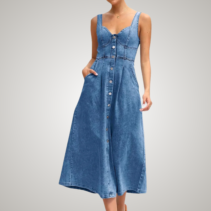 Cindy™ | Classic Sleeveless Button-Front Denim Dress