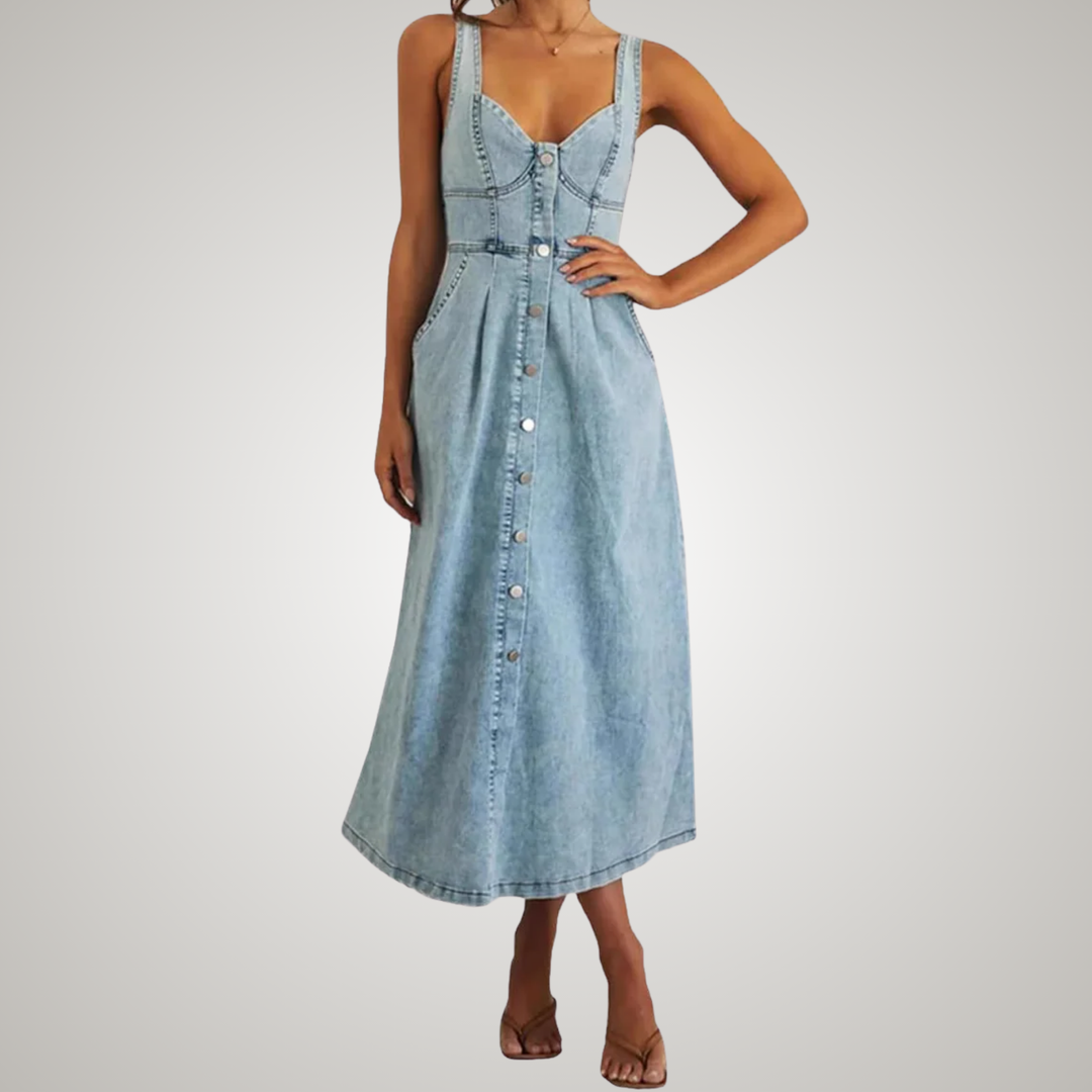 Cindy™ | Classic Sleeveless Button-Front Denim Dress