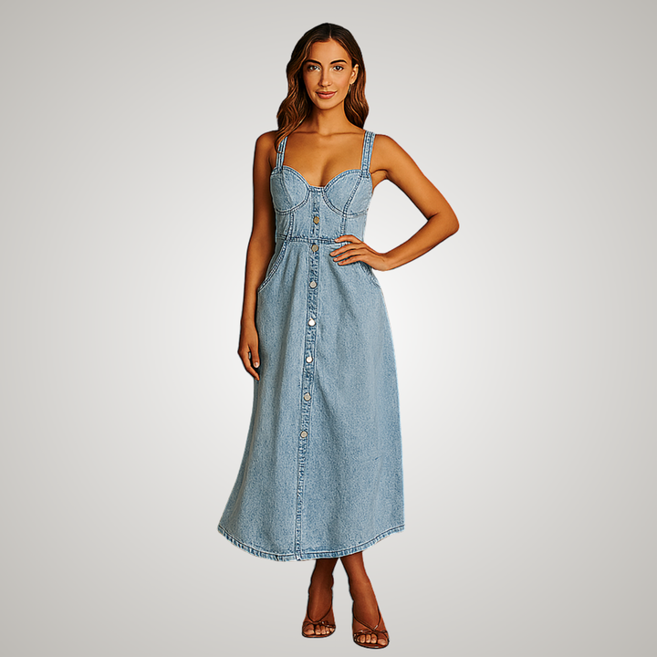 Cindy™ | Classic Sleeveless Button-Front Denim Dress