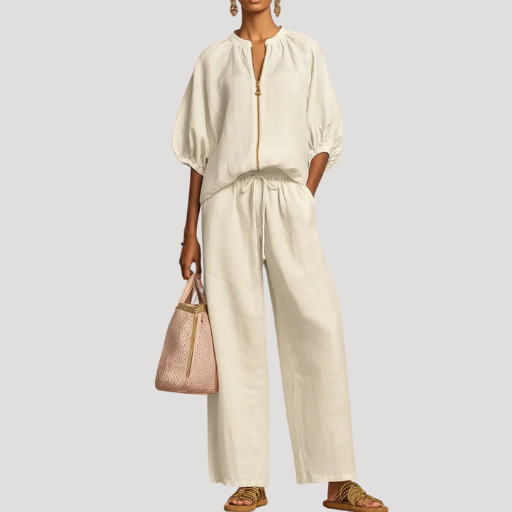 Willa | Women's Zip Front Two Piece Set - Light Blue - Image 4