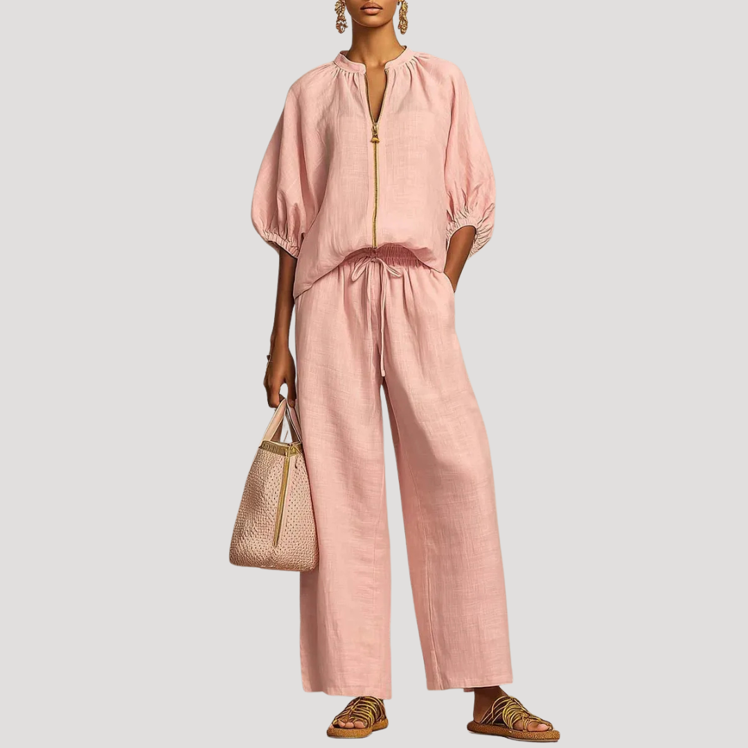 Willa | Women's Zip Front Two Piece Set - Light Blue - Image 6