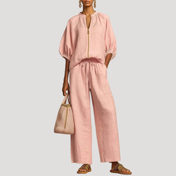 Willa | Women's Zip Front Two Piece Set - Light Blue - Image 6