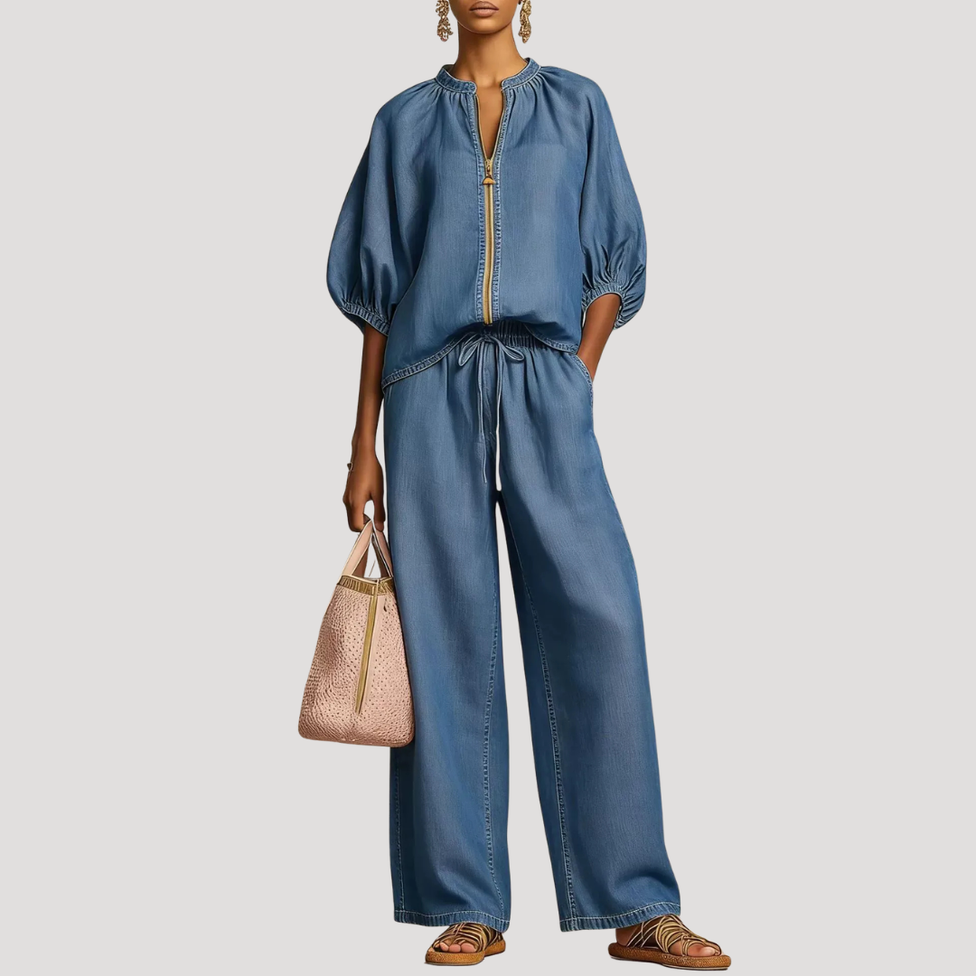 Willa | Women's Zip Front Two Piece Set - Light Blue - Image 8
