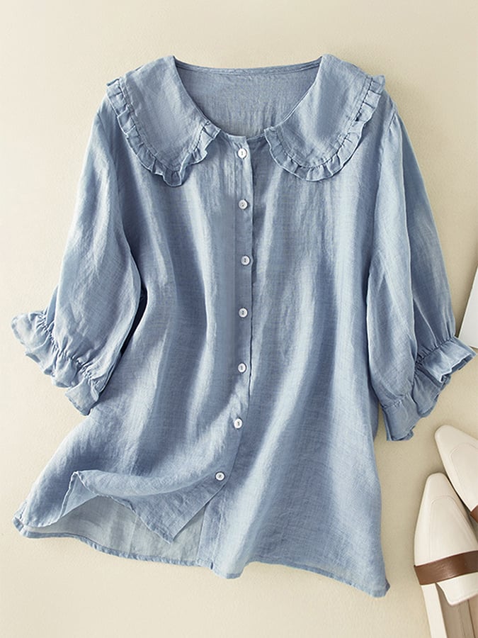 Winifred | Women's Peter Pan Collar Button Front Blouse - Sky Blue - Image 1