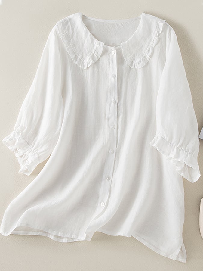 Winifred | Women's Peter Pan Collar Button Front Blouse - Sky Blue - Image 2