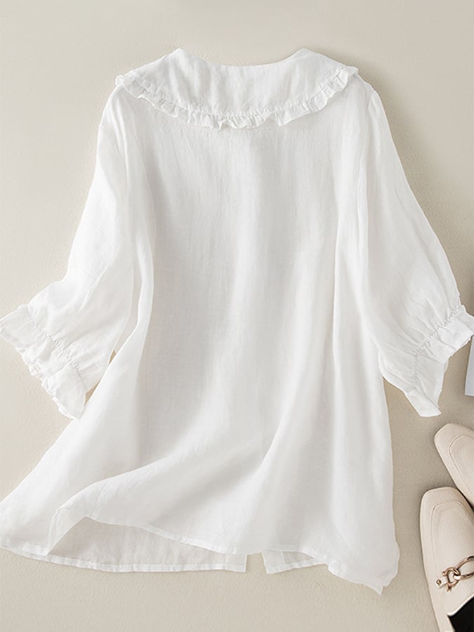 Winifred | Women's Peter Pan Collar Button Front Blouse - Sky Blue - Image 3
