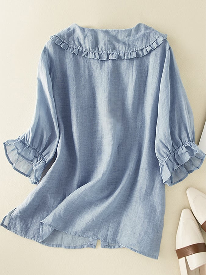 Winifred | Women's Peter Pan Collar Button Front Blouse - Sky Blue - Image 4
