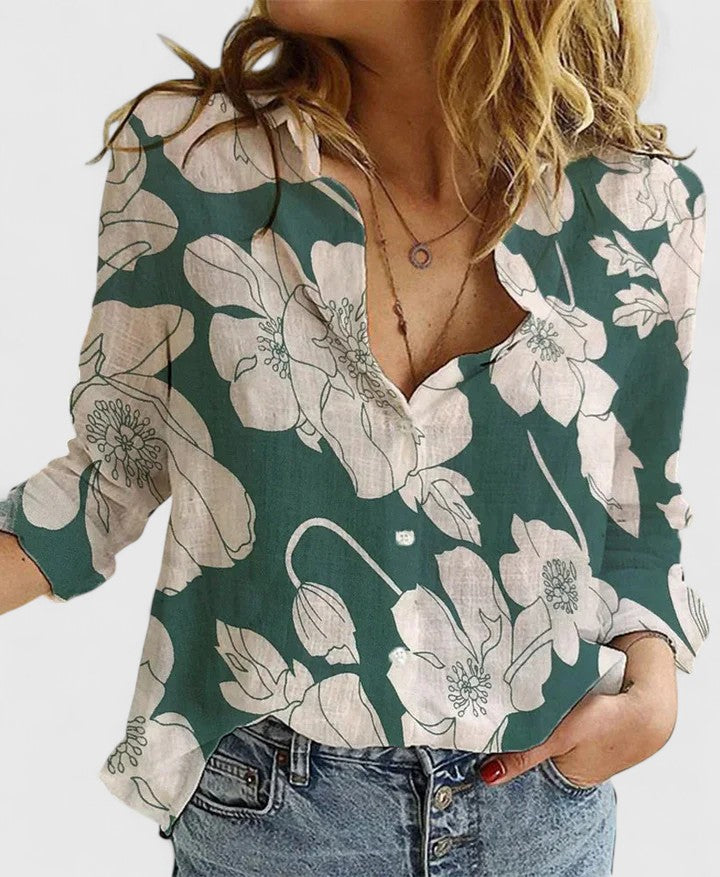 Winifred | Women's V-Neck Button Down Long Sleeve Blouse - Navy - Image 11