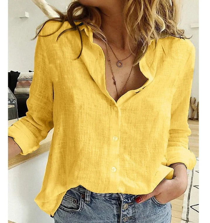 Winifred | Women's V-Neck Button Down Long Sleeve Blouse - Navy - Image 6