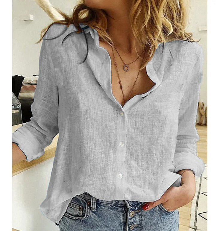 Winifred | Women's V-Neck Button Down Long Sleeve Blouse - Navy - Image 8