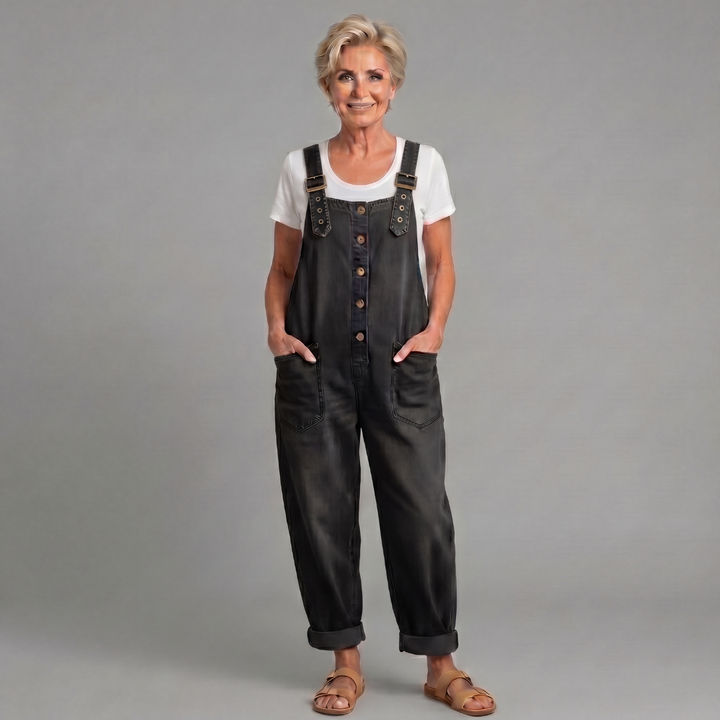Winifred | Women's Wide Leg Button Front Overalls - Blue - Image 5