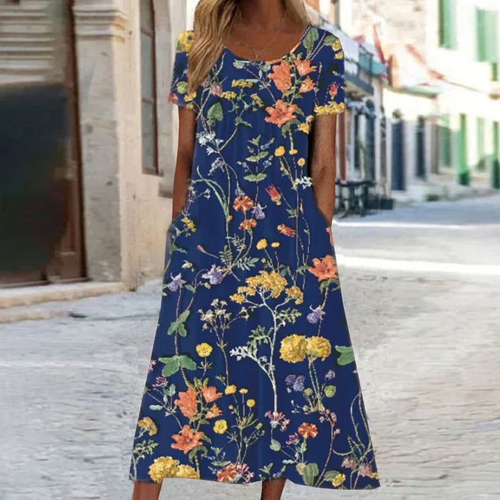 Winslet | Women's Floral Short Sleeve Midi Dress - Navy - Image 1