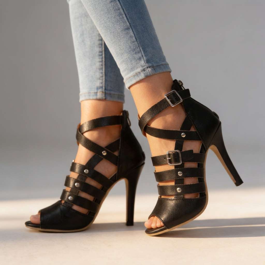 Xanthe | Women's Gladiator Stiletto Heeled Sandal - Black - Image 3