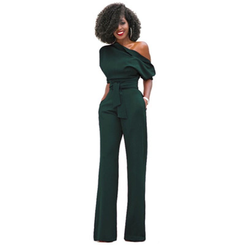 Zara | Women's Off Shoulder Wide Leg Jumpsuit - Red - Image 3