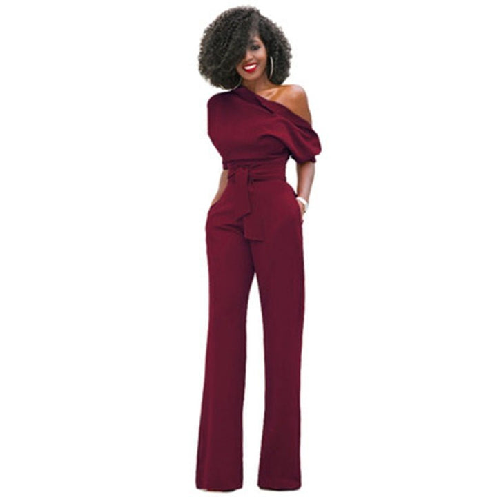 Zara | Women's Off Shoulder Wide Leg Jumpsuit - Red - Image 6