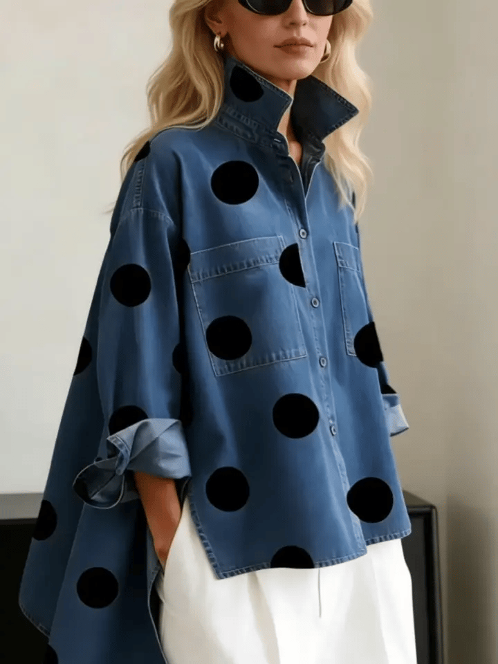 Zara | Women's Polka Dot Long Sleeve Shirt - Blue - Image 2