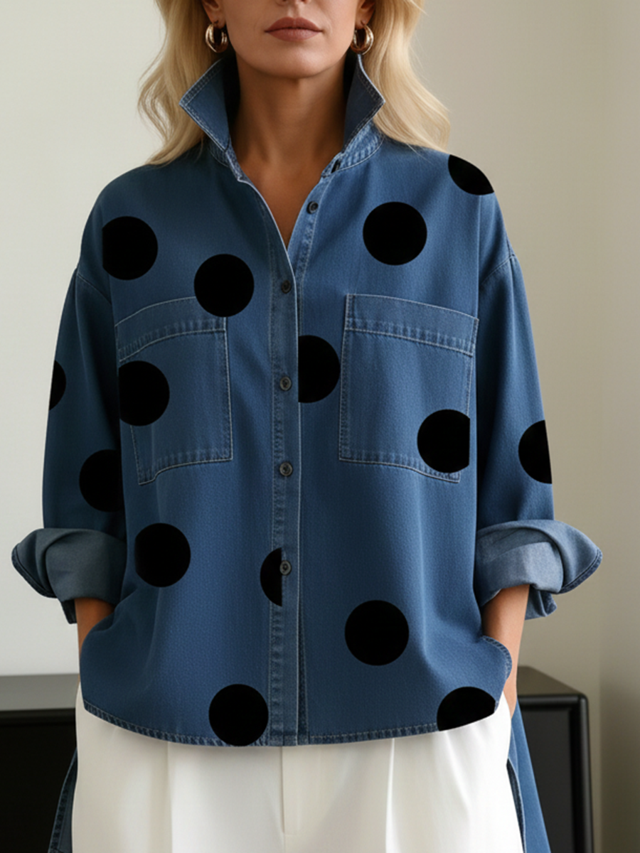 Zara | Women's Polka Dot Long Sleeve Shirt - Blue - Image 3
