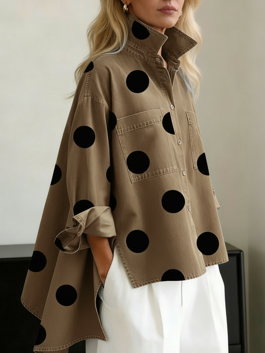 Zara | Women's Polka Dot Long Sleeve Shirt - Blue - Image 5