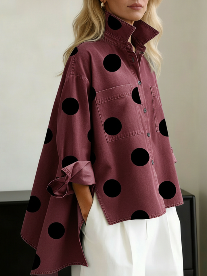 Zara | Women's Polka Dot Long Sleeve Shirt - Blue - Image 6