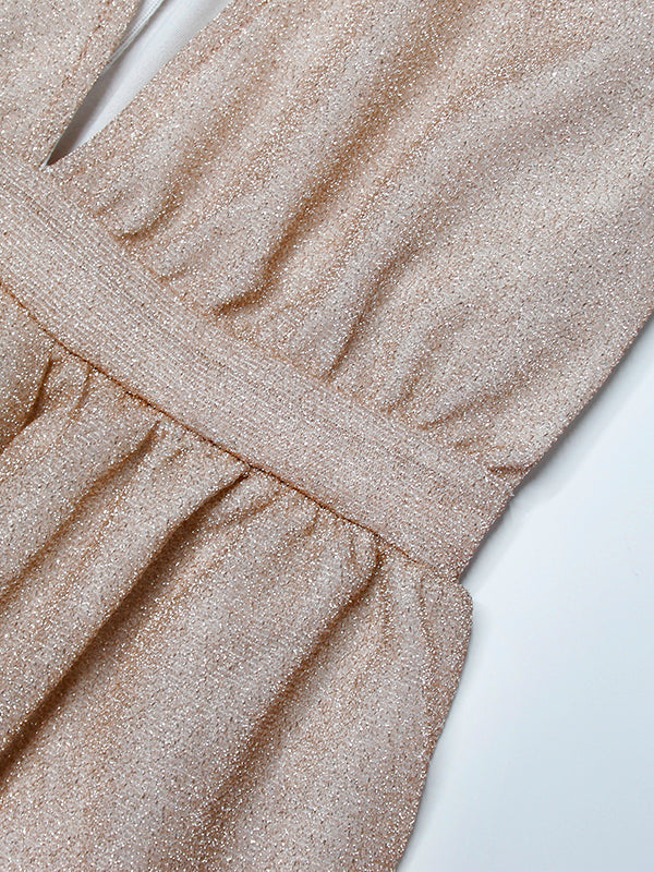 Zara | Women's V-Neck Long Sleeve Wrap Maxi Dress - Champagne - Image 2