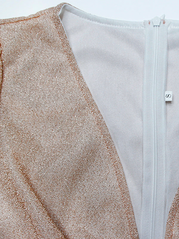 Zara | Women's V-Neck Long Sleeve Wrap Maxi Dress - Champagne - Image 4