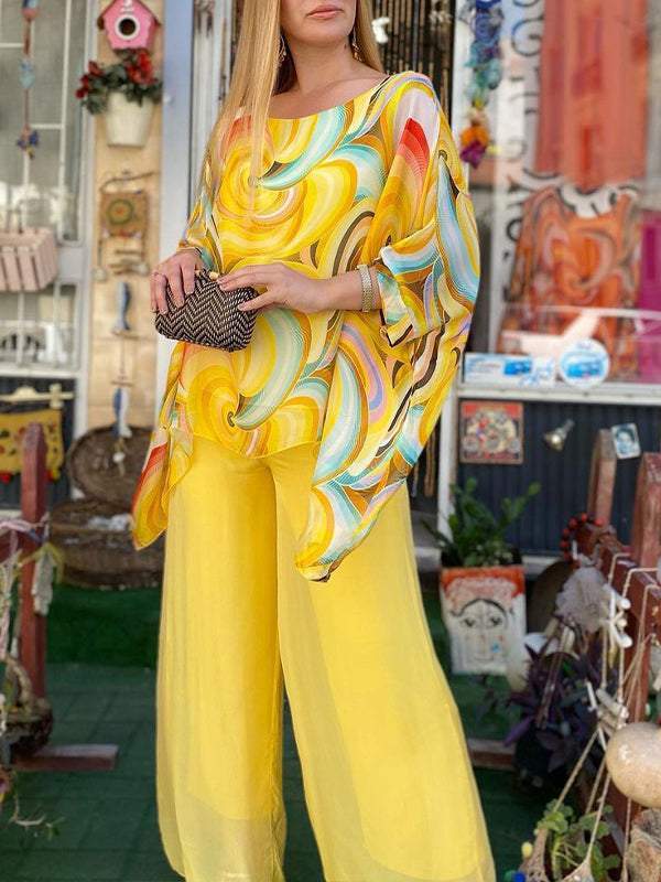 Zarina | Women's Printed Top Wide Leg Pants Two-Piece Set - Image 4