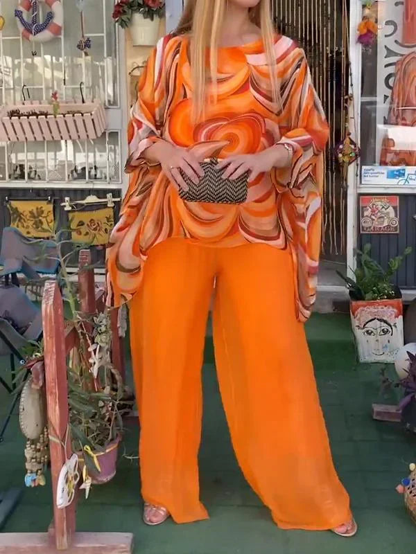 Zarina | Women's Printed Top Wide Leg Pants Two-Piece Set - Image 5