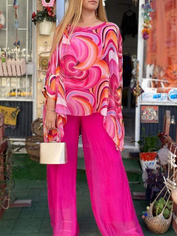 Zarina | Women's Printed Top Wide Leg Pants Two-Piece Set - Image 6