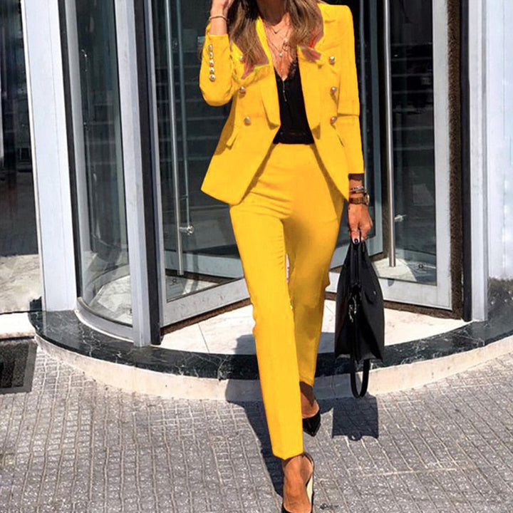 Zeliana | Women's Yellow Two-Piece Blazer Set - Yellow - Image 1