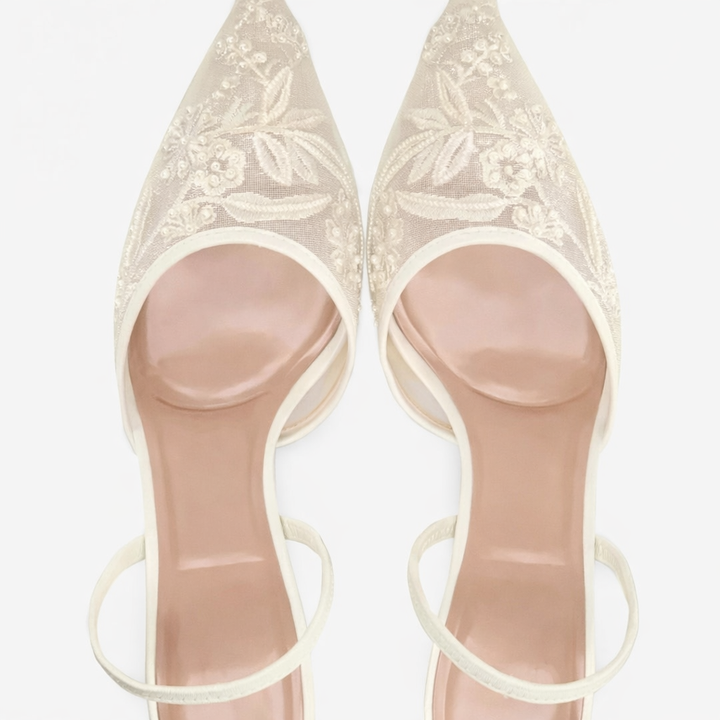 Zephyr | Women's Embroidered Slingback Kitten Heel - Champagne - Image 3